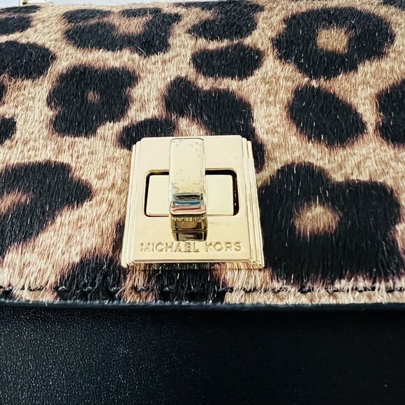 MICHAEL KORS Natalie Cheetah Natural HairCalf XL Wallet On A Chain Crossbody Bag - Picture 3 of 12